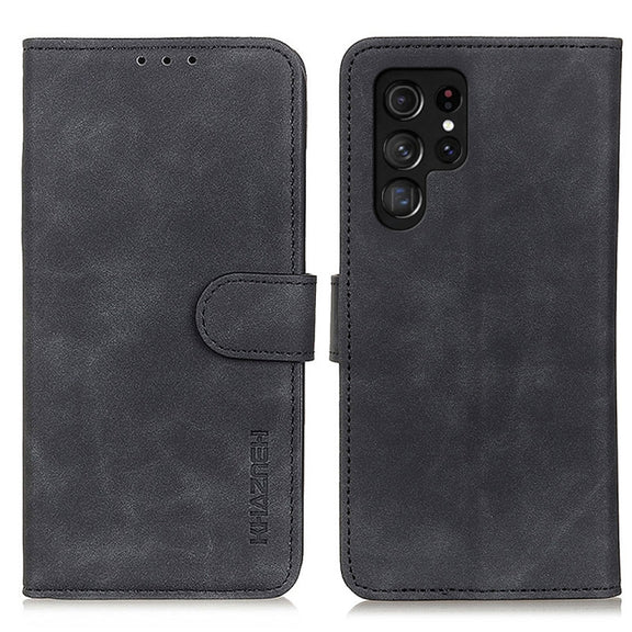 For Samsung Galaxy S25 Ultra 5G KHAZNEH Retro Texture Horizontal Flip Leather Phone Case(Black)