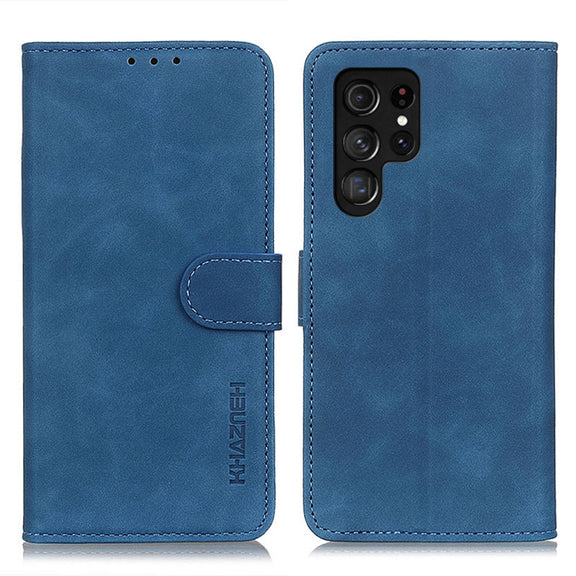 For Samsung Galaxy S25 Ultra 5G KHAZNEH Retro Texture Horizontal Flip Leather Phone Case(Blue)
