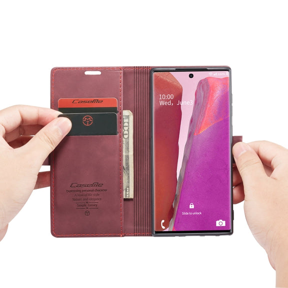 For Samsung Galaxy Note20 CaseMe Multifunctional Horizontal Flip Leather Case, with Card Slot & Holder & Wallet(Wine Red)