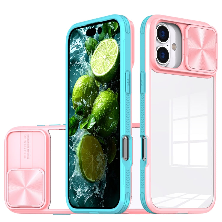 For iPhone 16 Sliding Camshield Acrylic Hybrid TPU Phone Case(Pink Cyan) - iPhone 16 Cases by PMC TechLife | Online Shopping South Africa | PMC TechLife | Buy Now Pay Later Mobicred