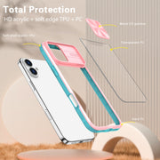 For iPhone 16 Sliding Camshield Acrylic Hybrid TPU Phone Case(Pink Cyan)