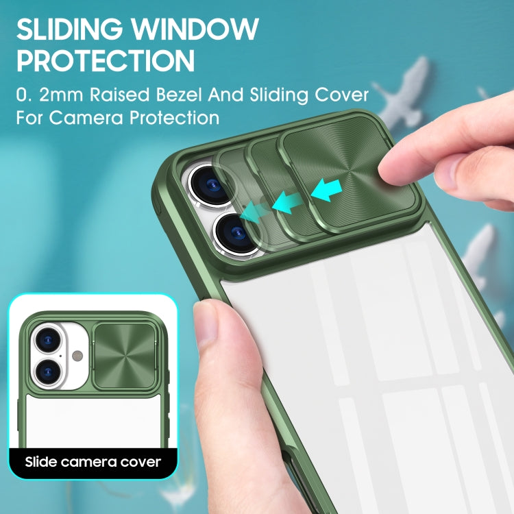 For iPhone 16 Sliding Camshield Acrylic Hybrid TPU Phone Case(Olive Green) - iPhone 16 Cases by PMC TechLife | Online Shopping South Africa | PMC TechLife | Buy Now Pay Later Mobicred