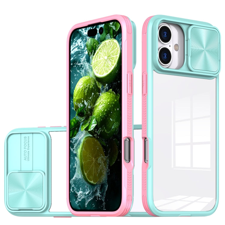 For iPhone 16 Sliding Camshield Acrylic Hybrid TPU Phone Case(Blue Pink) - iPhone 16 Cases by PMC TechLife | Online Shopping South Africa | PMC TechLife | Buy Now Pay Later Mobicred