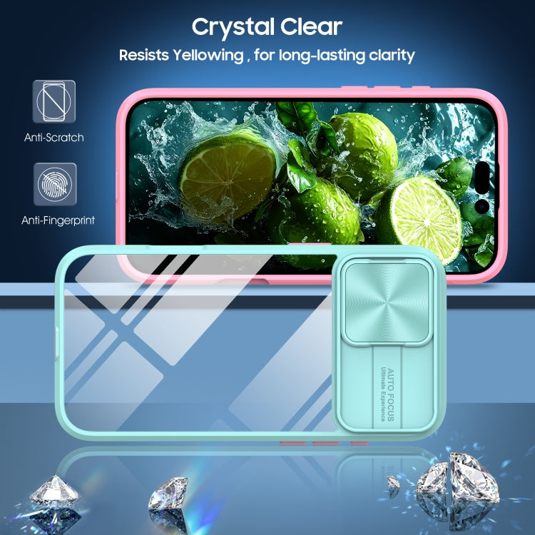 For iPhone 16 Sliding Camshield Acrylic Hybrid TPU Phone Case(Blue Pink) - iPhone 16 Cases by PMC TechLife | Online Shopping South Africa | PMC TechLife | Buy Now Pay Later Mobicred