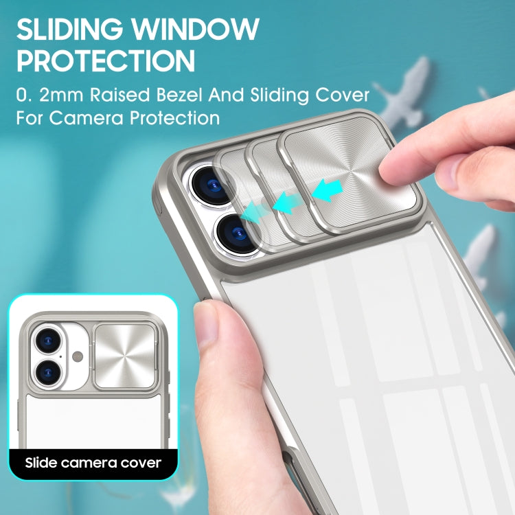 For iPhone 16 Sliding Camshield Acrylic Hybrid TPU Phone Case(Grey) - More iPhone Cases by PMC TechLife | Online Shopping South Africa | PMC TechLife | Buy Now Pay Later Mobicred