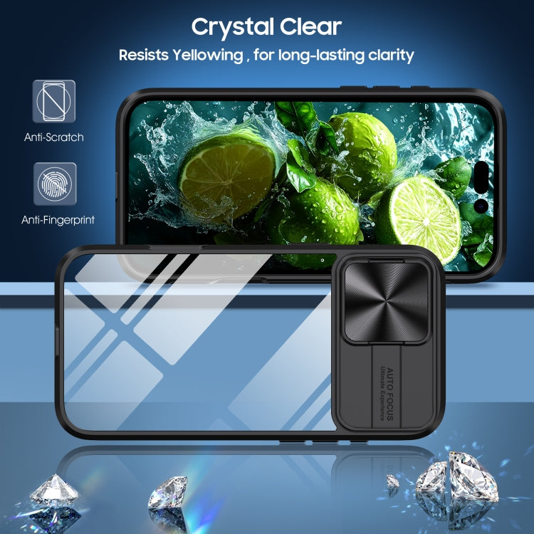 For iPhone 16 Pro Sliding Camshield Acrylic Hybrid TPU Phone Case(Black)