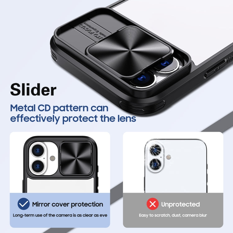 For iPhone 16 Pro Sliding Camshield Acrylic Hybrid TPU Phone Case(Black)