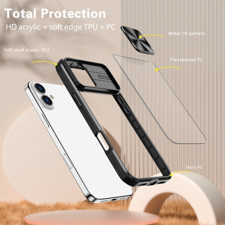 For iPhone 16 Pro Sliding Camshield Acrylic Hybrid TPU Phone Case(Black)