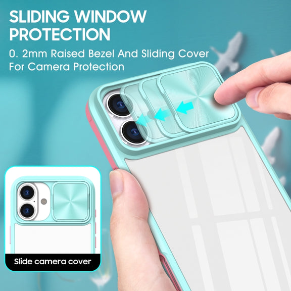 For iPhone 16 Pro Sliding Camshield Acrylic Hybrid TPU Phone Case(Blue Pink)