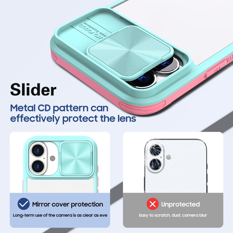For iPhone 16 Pro Sliding Camshield Acrylic Hybrid TPU Phone Case(Blue Pink)