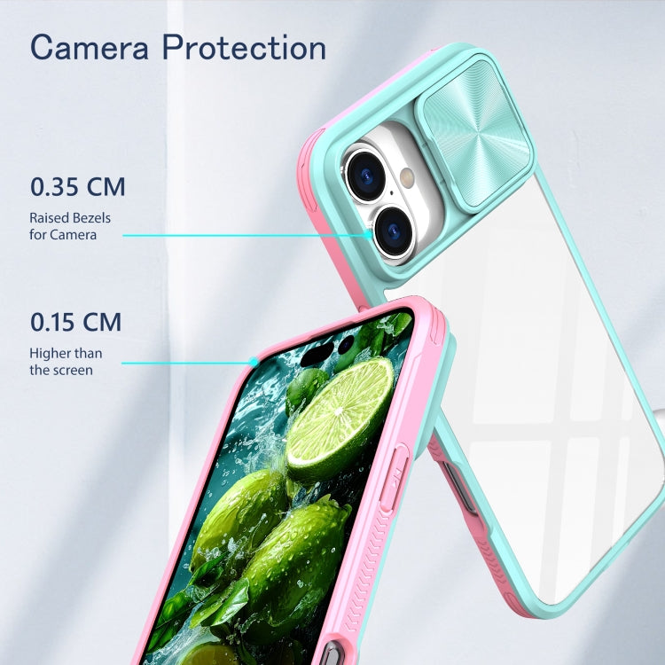 For iPhone 16 Pro Sliding Camshield Acrylic Hybrid TPU Phone Case(Blue Pink)