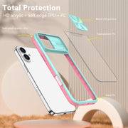 For iPhone 16 Pro Sliding Camshield Acrylic Hybrid TPU Phone Case(Blue Pink)