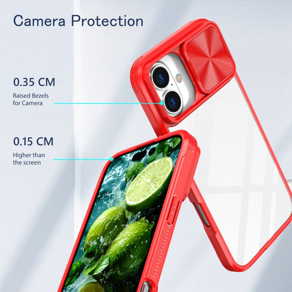For iPhone 16 Plus Sliding Camshield Acrylic Hybrid TPU Phone Case(Red)
