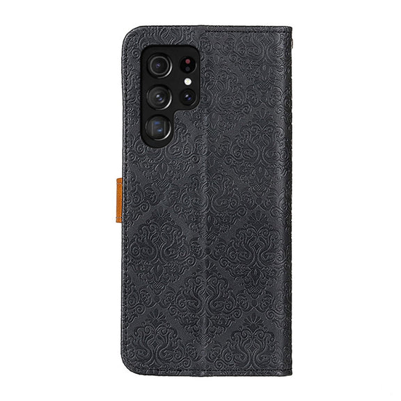 For Samsung Galaxy S25 Ultra 5G European Floral Embossed Leather Phone Case(Black)