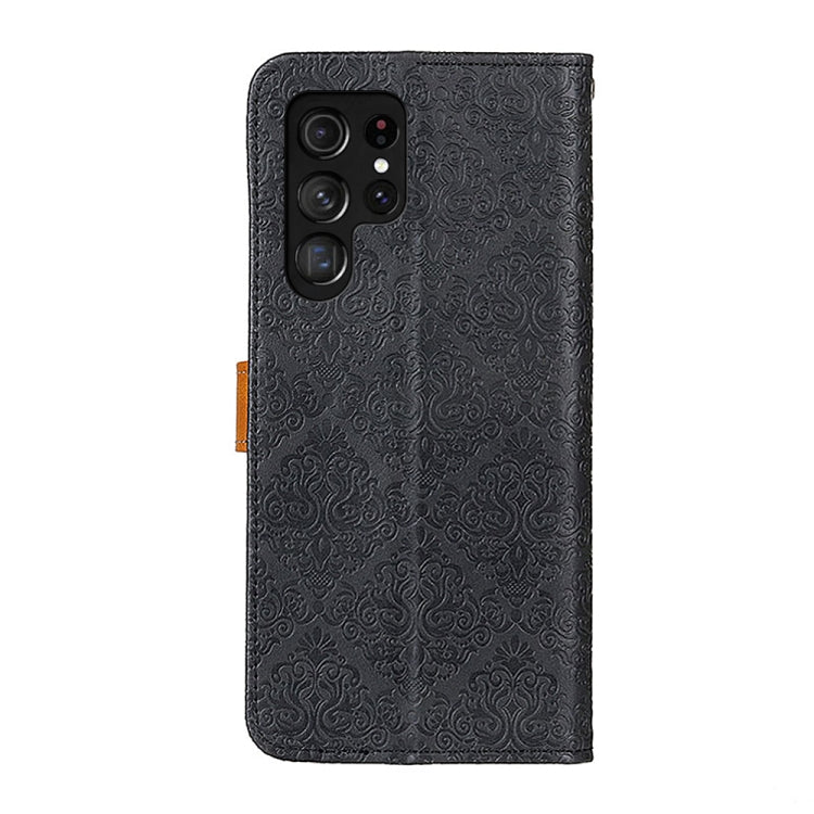 For Samsung Galaxy S25 Ultra 5G European Floral Embossed Leather Phone Case(Black)