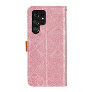 For Samsung Galaxy S25 Ultra 5G European Floral Embossed Leather Phone Case(Pink)