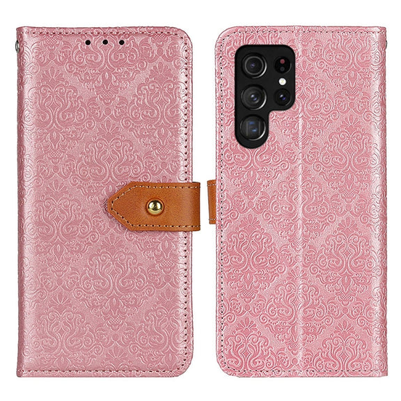 For Samsung Galaxy S25 Ultra 5G European Floral Embossed Leather Phone Case(Pink)