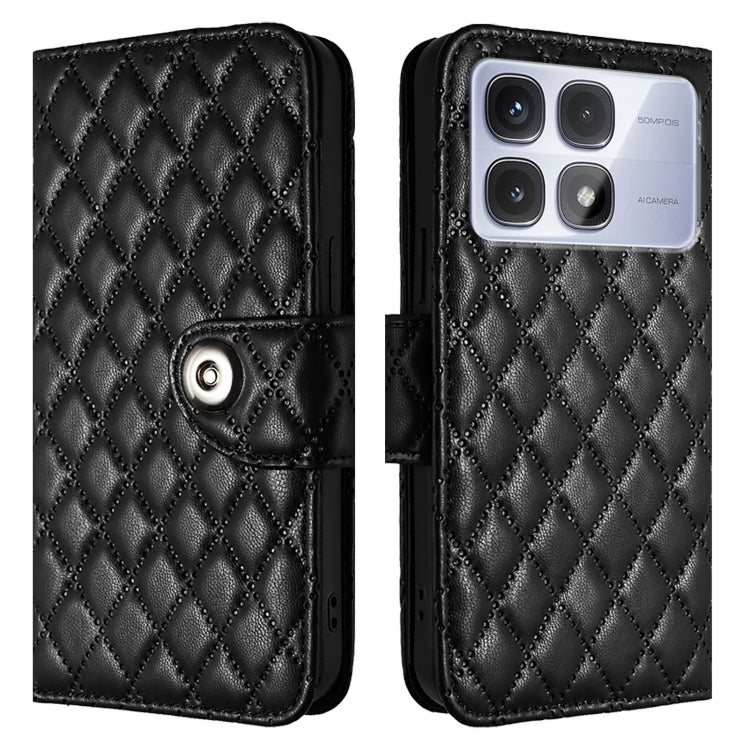 For Redmi K70 Ultra 5G Global Rhombic Texture Flip Leather Phone Case with Lanyard(Black)
