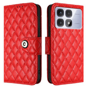 For Redmi K70 Ultra 5G Global Rhombic Texture Flip Leather Phone Case with Lanyard(Red)