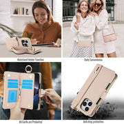 For iPhone 16 Pro Crossbody Ring Multifunctional Wallet Leather Phone Case(White)