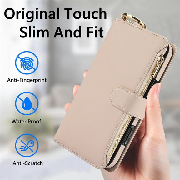 For iPhone 16 Pro Crossbody Ring Multifunctional Wallet Leather Phone Case(White)
