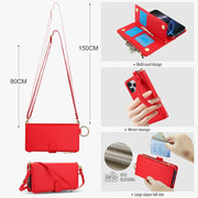 For iPhone 16 Pro Crossbody Ring Multifunctional Wallet Leather Phone Case(Red)