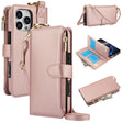 For iPhone 16 Pro Crossbody Ring Multifunctional Wallet Leather Phone Case(Rose Gold) - More iPhone Cases by PMC TechLife | Online Shopping South Africa | PMC TechLife | Buy Now Pay Later Mobicred