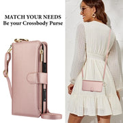 For iPhone 16 Pro Crossbody Ring Multifunctional Wallet Leather Phone Case(Rose Gold)
