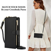 For iPhone 16 Plus Crossbody Ring Multifunctional Wallet Leather Phone Case(Black)