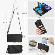 For iPhone 16 Plus Crossbody Ring Multifunctional Wallet Leather Phone Case(Black)