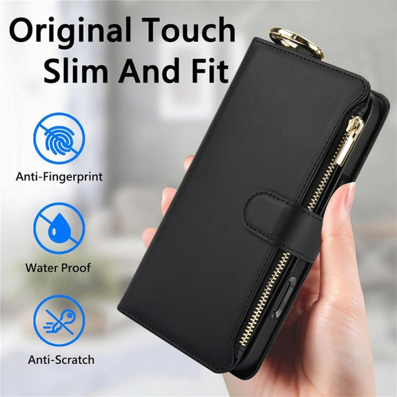 For iPhone 16 Plus Crossbody Ring Multifunctional Wallet Leather Phone Case(Black)