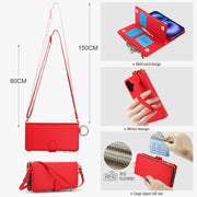 For iPhone 16 Plus Crossbody Ring Multifunctional Wallet Leather Phone Case(Red)