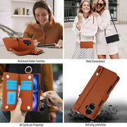 For iPhone 16 Plus Crossbody Ring Multifunctional Wallet Leather Phone Case(Brown)