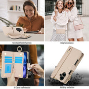 For iPhone 16 Crossbody Ring Multifunctional Wallet Leather Phone Case(White)