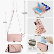 For iPhone 16 Crossbody Ring Multifunctional Wallet Leather Phone Case(Rose Gold)