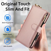 For iPhone 16 Crossbody Ring Multifunctional Wallet Leather Phone Case(Rose Gold)