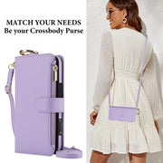 For iPhone 16 Crossbody Ring Multifunctional Wallet Leather Phone Case(Purple)