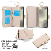 For Samsung Galaxy S24 5G Crossbody Ring Multifunctional Wallet Leather Phone Case(White)