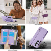 For Samsung Galaxy S24 5G Crossbody Ring Multifunctional Wallet Leather Phone Case(Purple)