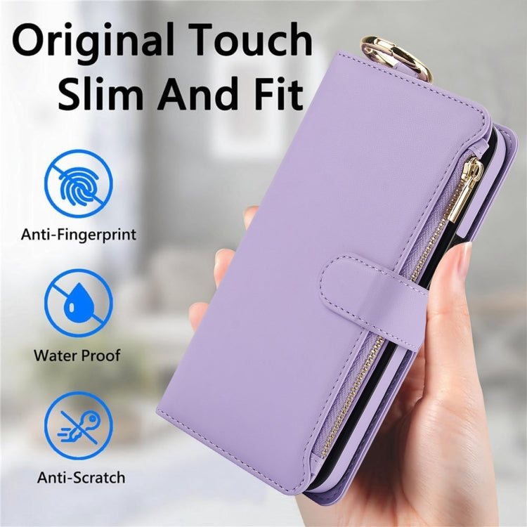 For Samsung Galaxy S24 5G Crossbody Ring Multifunctional Wallet Leather Phone Case(Purple)
