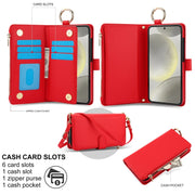 For Samsung Galaxy S24+ 5G Crossbody Ring Multifunctional Wallet Leather Phone Case(Red)