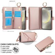 For Samsung Galaxy S24+ 5G Crossbody Ring Multifunctional Wallet Leather Phone Case(Rose Gold)