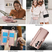 For Samsung Galaxy S24+ 5G Crossbody Ring Multifunctional Wallet Leather Phone Case(Rose Gold)