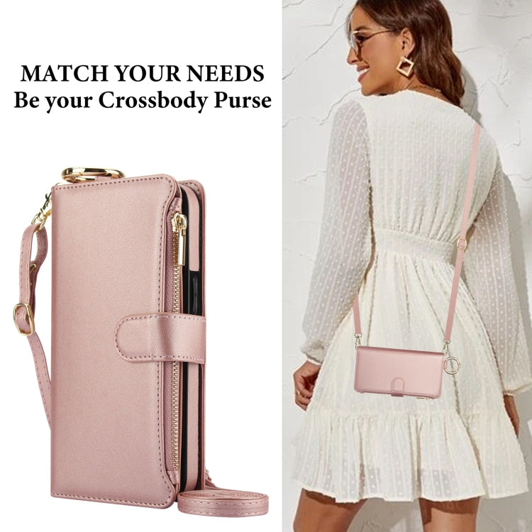 For Samsung Galaxy S24+ 5G Crossbody Ring Multifunctional Wallet Leather Phone Case(Rose Gold)