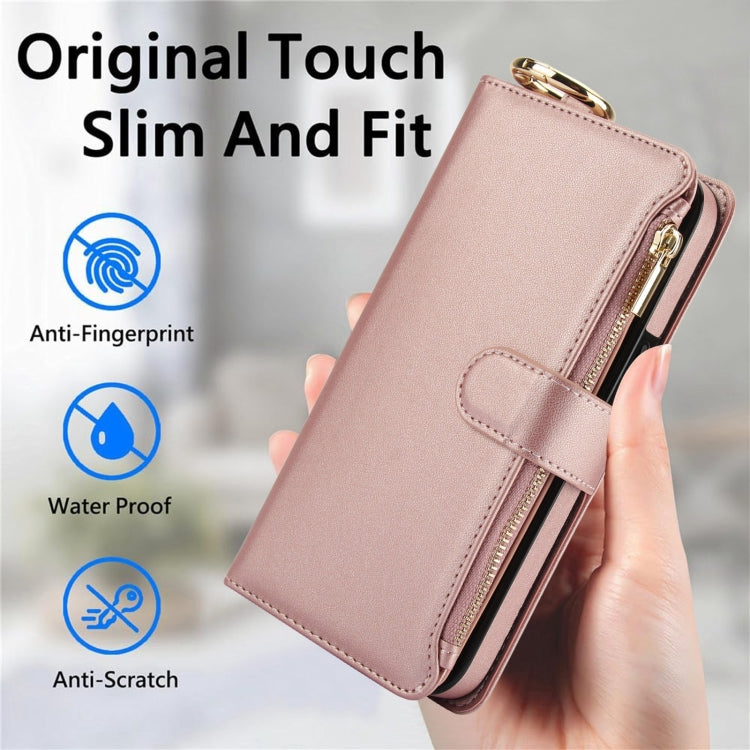 For Samsung Galaxy S24+ 5G Crossbody Ring Multifunctional Wallet Leather Phone Case(Rose Gold)