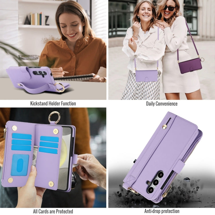 For Samsung Galaxy S24+ 5G Crossbody Ring Multifunctional Wallet Leather Phone Case(Purple)