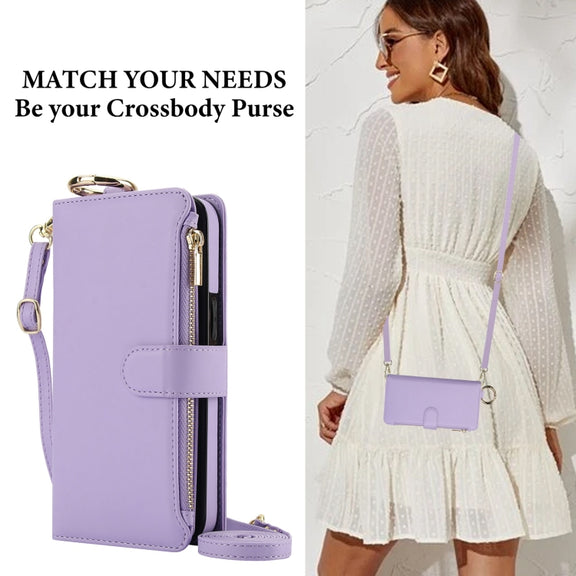 For Samsung Galaxy S24+ 5G Crossbody Ring Multifunctional Wallet Leather Phone Case(Purple)