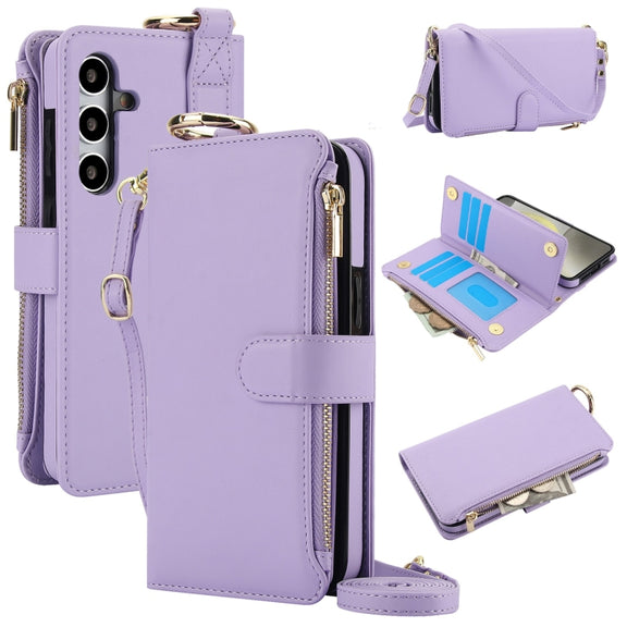 For Samsung Galaxy S24+ 5G Crossbody Ring Multifunctional Wallet Leather Phone Case(Purple)