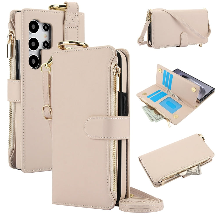 For Samsung Galaxy S24 Ultra 5G Crossbody Ring Multifunctional Wallet Leather Phone Case(White) - free shipping - PMC Jewellery - Order now!