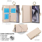 For Samsung Galaxy S24 Ultra 5G Crossbody Ring Multifunctional Wallet Leather Phone Case(White)
